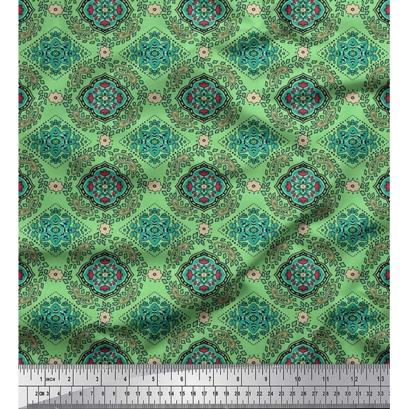 Soimoi Cotton Duck Fabric Geometric,Paisley & Mandala Artistic Printed Fabric 1 Yard 42 Inch Wide