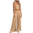 thumbnail image 1 of Puntoco Conjunto De Dos Piezas De Punto para Mujer, Color Sólido, Informal, Sin Mangas, para Yoga, Pierna Ancha, Pantalones Puntoco Puntoco-5780, 1 of 8