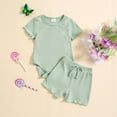 thumbnail image 2 of Tkrady Baby Outfits for Girl Summer Casual Crewneck Short Sleeve Solid Tops and Shorts Set, Sizes 0-18 Months, 2 of 7