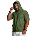 thumbnail image 3 of IAJDKMEK Men's Short Sleeve Hooded Shirt - Retro Casual Top, Vintage Shirt for Men, Soft Breathable Summer Pullover Shirt,Army Green L, 3 of 9