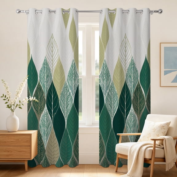 Nanqianyi Curtainking Blackout Curtains for Living Room Bedroom 42"W x 84"L, Green Leaf Pattern Curtain Panel Pair, Set of 2