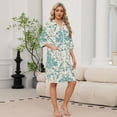 thumbnail image 2 of Zipper Lightweight Robes for Women Soft Womens Bathrobe Zip Up Front 3/4 Sleeve Knee Length Vintage Floral Print Trendy Sleepwear Nightgown with Pockets Green S, 2 of 7