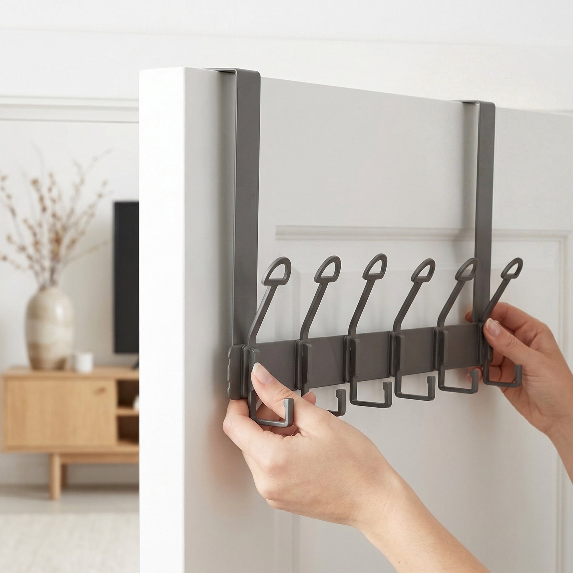 Unique Bargains Coat Rack Wall Mount with 6 Hooks for Entryway Bedroom Gray 15.4"x7.1"