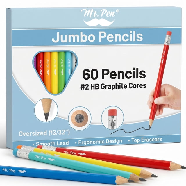 Lápices jumbo Mr. Pen de grafito 2 HB suave, 60 piezas