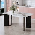 thumbnail image 3 of Modern minimalist rectangular dining table, white imitation marble tabletop, MDF table legs with gold metal decorative strips. Suitable for restaurant and living room.W1512S00065, 3 of 9