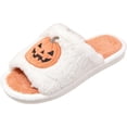 thumbnail image 3 of Halloween Slippers for Women Funny Pumpkin Print Open Toe Plush Cotton Slippers Anti-slip House Warm Shoes, 3 of 5