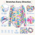 thumbnail image 6 of Girls Gymnastics Leotards Smile Face Graffiti Long Sleeve 3-Piece Set with Shorts & Hair Scrunchie, 6 of 9
