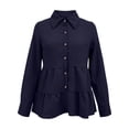 thumbnail image 5 of Uaswgudfs Women's Long Sleeve Polo Collar Button Down Shirt with Ruffled Hem, Casual Loose Fit for Fall, Lightweight Basic Shirt Blue S, 5 of 6