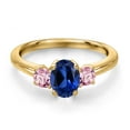 thumbnail image 3 of Gem Stone King 18K Yellow Gold Plated Silver Blue Created Sapphire and Pink Lab Grown Diamond Engagement Ring for Women | 1.36 Cttw | Oval 7X5MM | Gemstone September Birthstone | Size 7, 3 of 6
