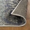 thumbnail image 3 of 10' Teal And Gray Damask Distressed Stain Resistant Runner Rug, 3 of 3