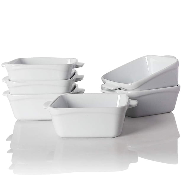 SWEEJAR Platos de cerámica para souffle, ramequines cuadrados de doble mango para hornear, 10 onzas para crema brulee, natillas y inmersión – Juego de 6 (bl Sweejar NA