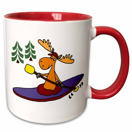 

3dRose Funny Cool Moose is Kayaking - Two Tone Red Mug 11-ounce