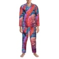 thumbnail image 3 of Fotbe Digital Flamingo Vibrant Art Pattern Long Sleeve Pajama Set for Men,Sleepwear Set,2-piece Loungewear Set,Soft PJs Comfy Nightwear with Pockets-, 3 of 7