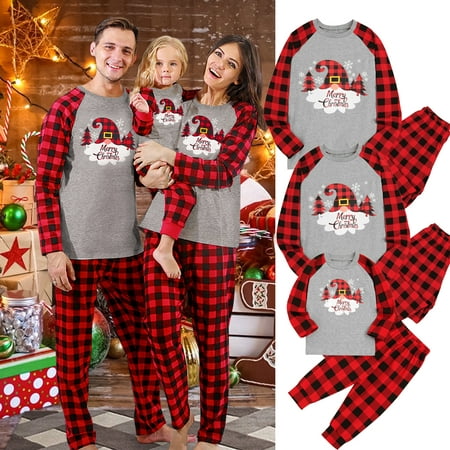 

Gyratedream Family Matching Christmas PJ s Cotton Long Sleeve Santa Tops Buffalo Plaid Pants 2-Piece Sleepwear