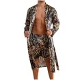 thumbnail image 2 of uublik Pajama Set for Men Satin Robe with Shorts Set Bathrobe Long Sleeve Sleepwear Pjs Sets with Pockets, Black, 2 of 5