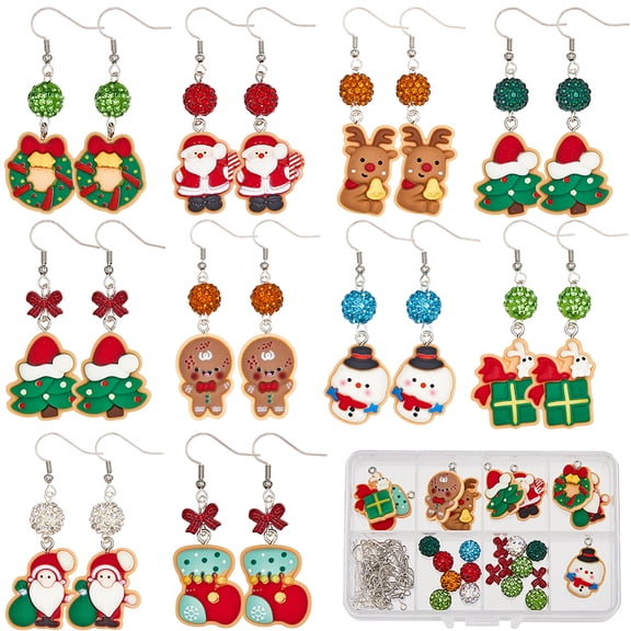 1set Christmas Theme DIY Resin & Polymer Clay Rhinestone Dangle Earring Making Kits Mixed color 28x20x6mm Hole: 2mm