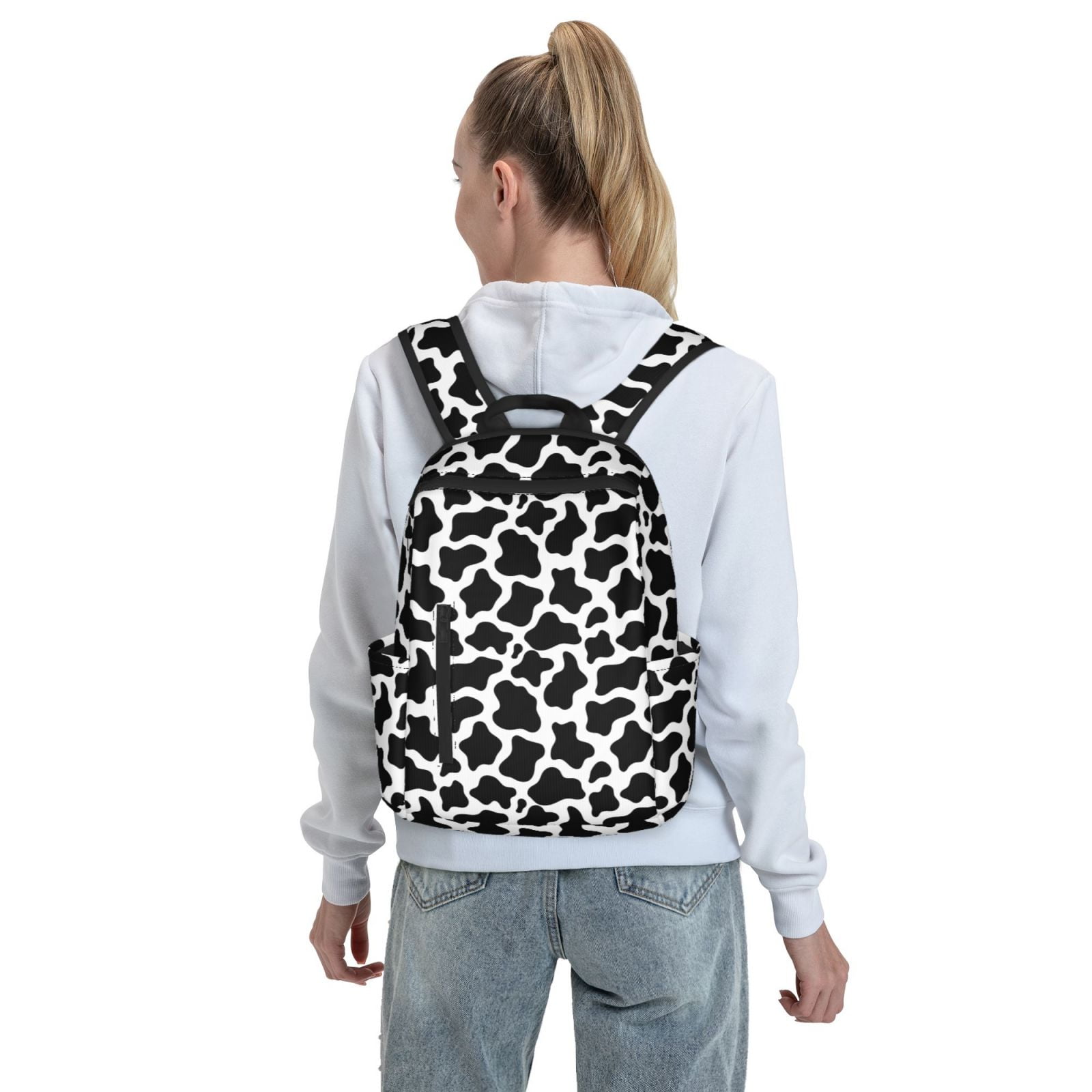 Defioc Cow Print Black White Pattern Travel Laptop Backpack,Lightweight Backpack Travel Hiking Daypack Backpack Work Bag for Men Women