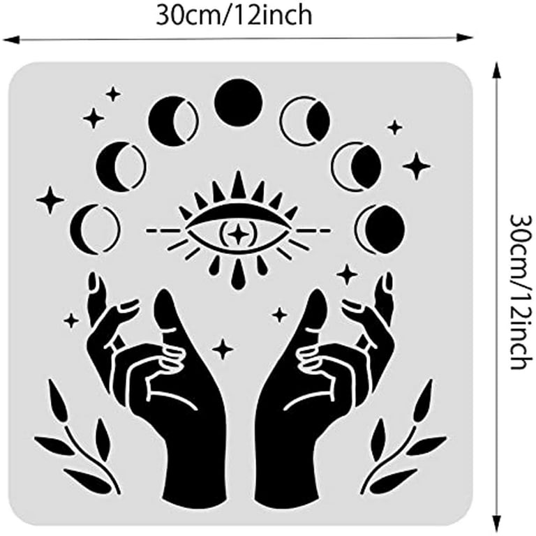 Plastic Cutouts Painting Template Hand Moon Phase Eye Pattern Plastic Stencils for Painting Wood Burning Pyrography and Engraving Crafts, Size: 300 mm