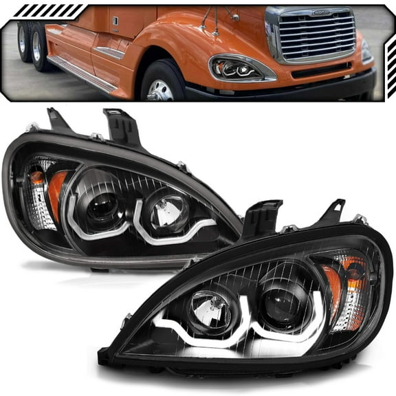EPIC LIGHTING OE Style Halogen Headlights Black Bezel w/ White LED Running Light Assembly Replacement for FREIGHTLINER 04-17 COLUMBIA [ FL2502104 FL2503104 A0675737004 A0675737005 ] Pair