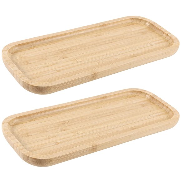 MUKCHAP 2 Pcs Plateau de Meuble-Lavabo en Bambou, Plateau Rectangulaire en Bambou 5 x12 Pouces Plateau de Service en Bois pour Salle de Bain, Pots pour Plantes Succulentes, Organisation a