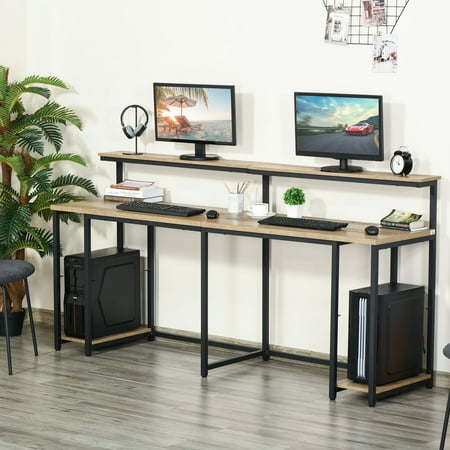 HOMCOM Two Person Home Office Desk with Elevated Monitor Shelf, Bottom
