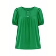 thumbnail image 5 of Scyoekwg Blouses for Women Pleated Short Sleeve Tunic Tops Dressy Casual Summer Hide Belly Shirts Bubble Sleeve Button Cren Neck Ladies Blouses(Green,XXL), 5 of 5