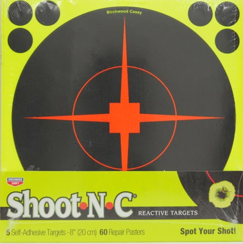 BIRCHWOOD CASEY 8 INCH SHOOT N C REACTIVE TARGETS - 5 SHEET PACK, 60 REPAIR PASTERS