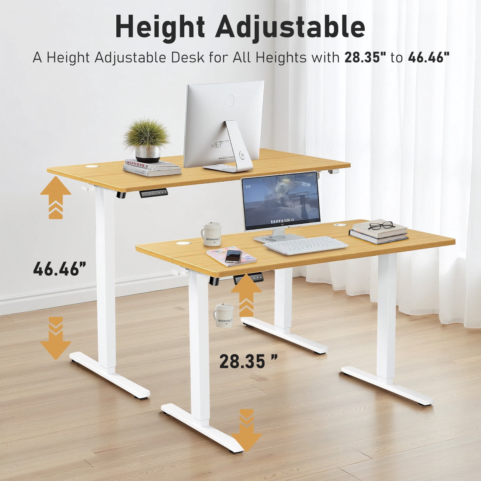 40" x 24" Electric Height Adjustable Standing Desk with Memory Presets, Ergonomic Sit-to-Stand Desk for Home Office, Natural