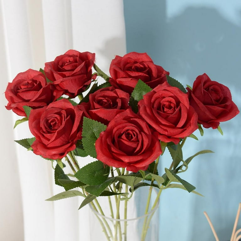 Silk Artificial Flowers Roses Fake Flowers Silk Plastic Artificial Roses for Home Wedding Decoration indoor Home Decor