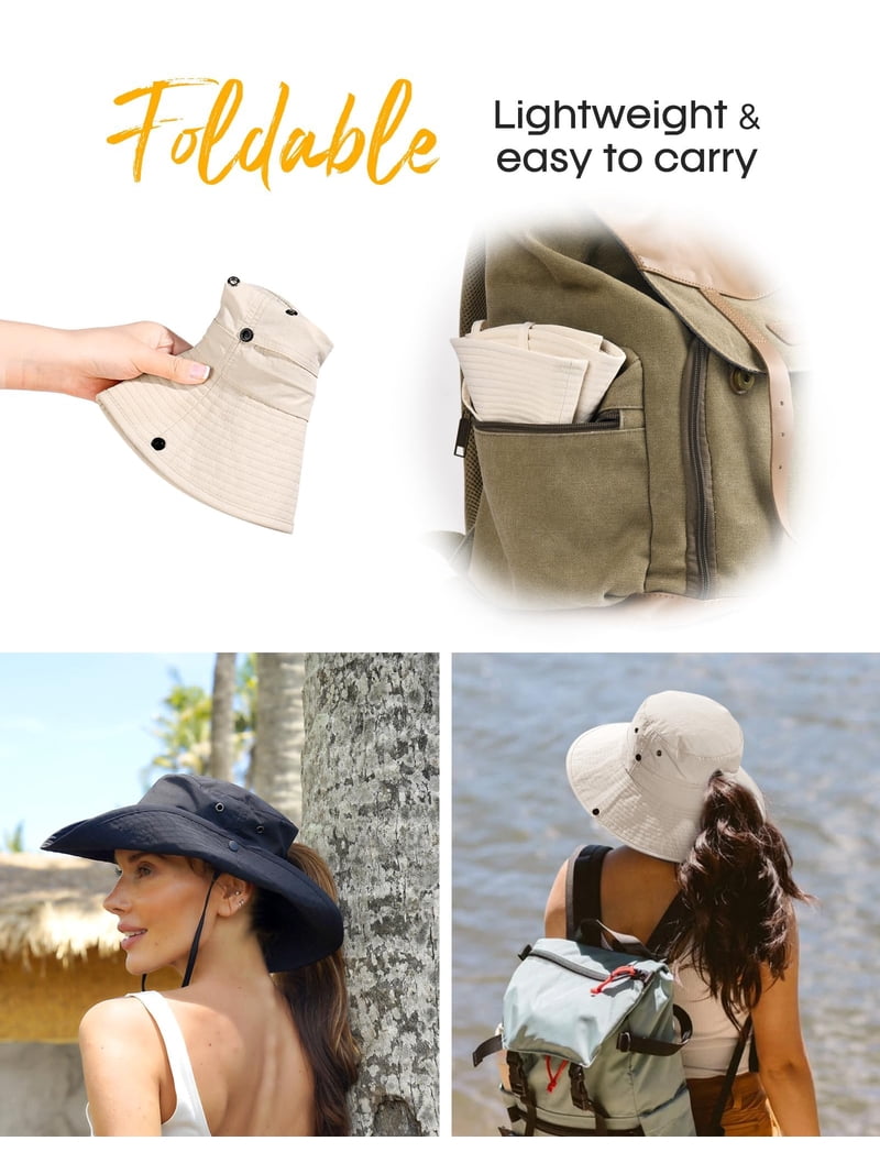 6-Pack Wide Brim Sun Hat Packable UPF 50+ Ponytail Design Cowboy Style FURTALK Sun Hats for Women Ponytail UPF 50+ Beach Summer Hat  main image 4