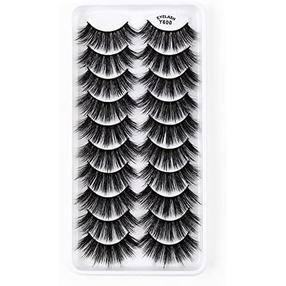 Kit de 10 pares de pestañas postizas, pestañas postizas 3D, pestañas largas naturales y esponjosas, pestañas postizas de banda suave reutilizables, extensión de pestañas de maquillaje negro de lujo
