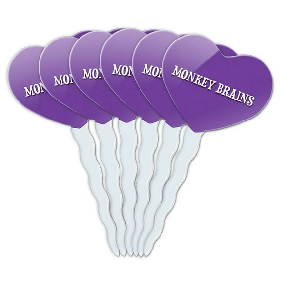 Monkey Brains Heart Love Cupcake Picks Toppers - Set of 6