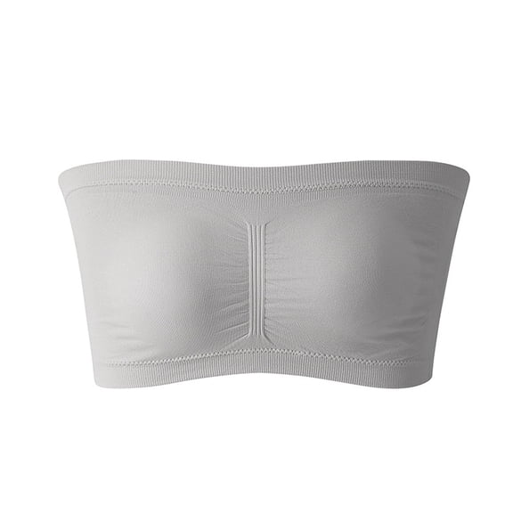 Strapless Bralette for Women Seamless Non Slip Silicone Bandeau Wireless Padded Tube Top Gray 4XL