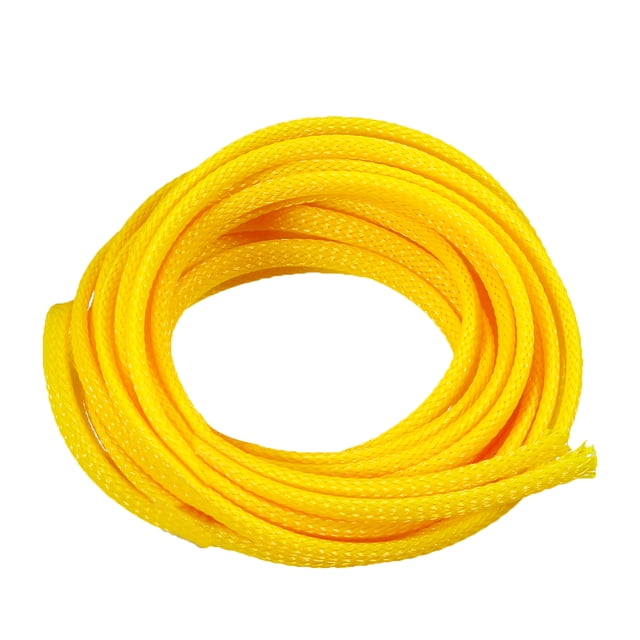 Unique Bargains PET Expandable Braided Sleeving 4mm Dia 10ft Braided Cable Sleeve, Yellow