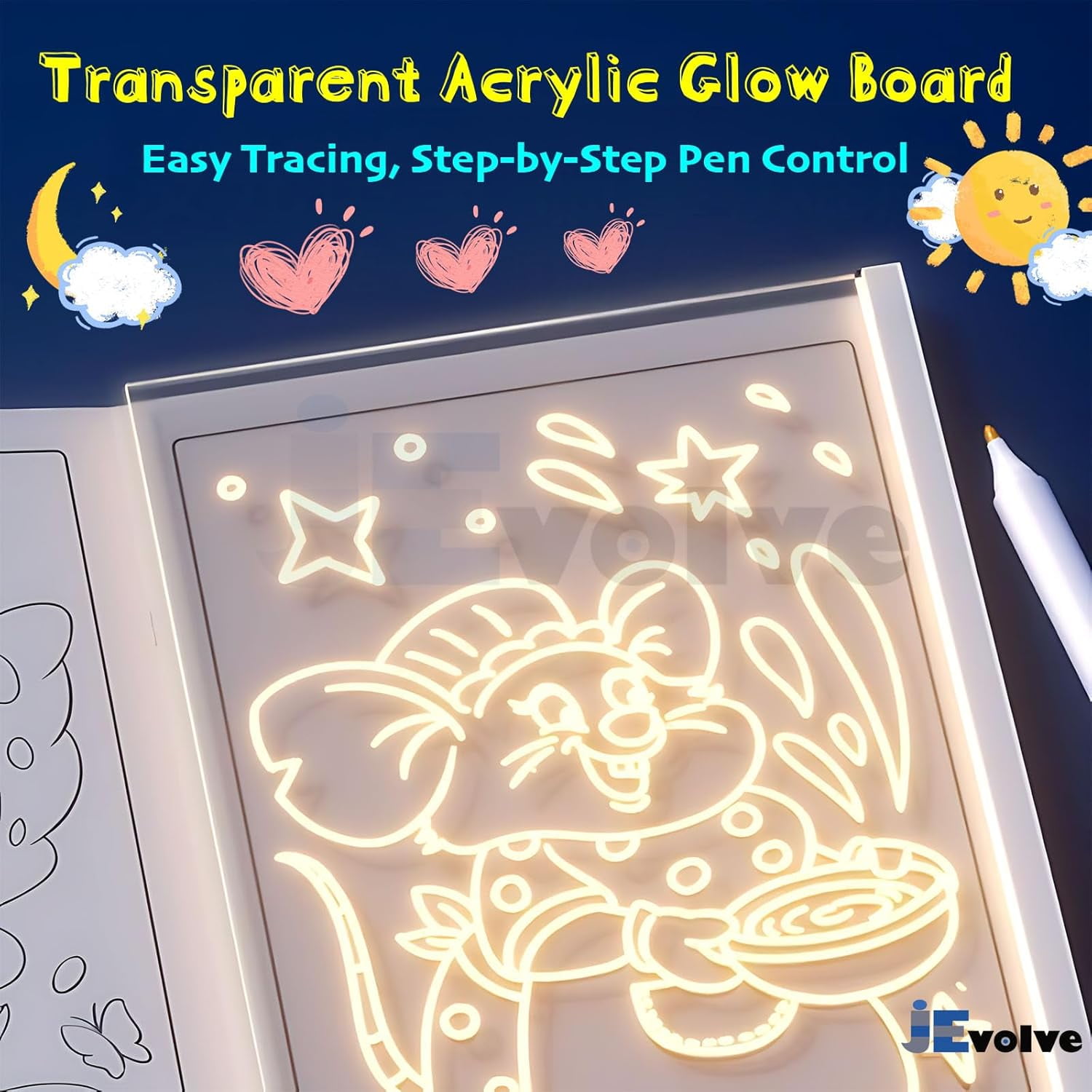 1 PC Led Drawing Board 7 Colors Light, 7.8" X 11.8" Light Up Acrylic Dry Erase Board with 7 Markers, Adapter, 4 Drawing Books