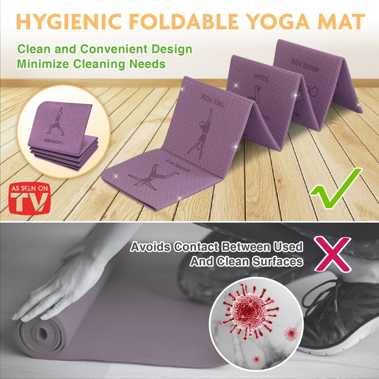 Foldable Yoga Mat - Illustrated 14 Embossed Poses, Square