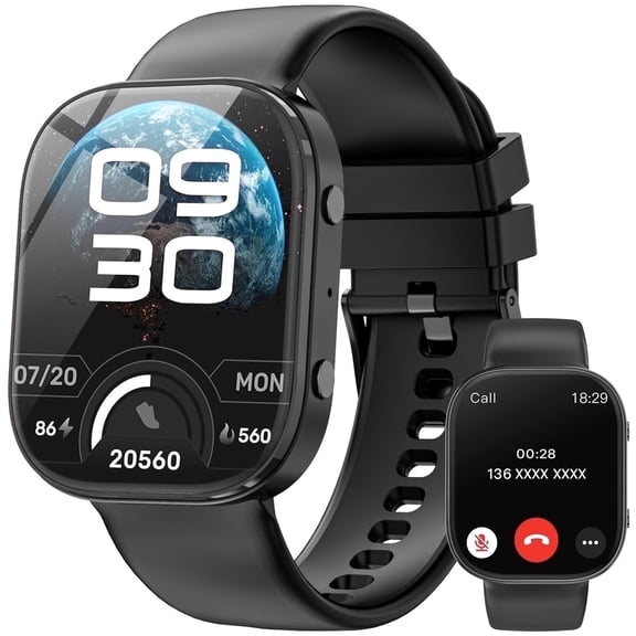 Smart Watch fits for Android and iPhone Devices, Smartwatch for Women Men 1.88" HD Fitness Tracker with 100  Sports Mode, Bluetooth Call, IP68 Waterproof for Gift Black