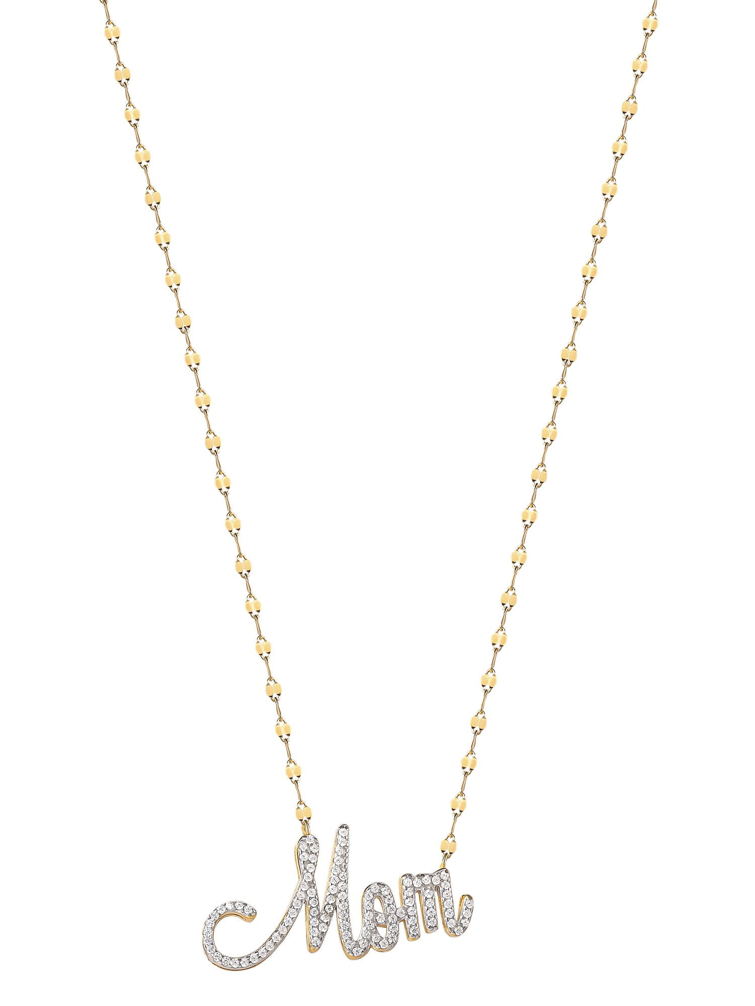 Brilliance Women's Gold and Rhodium Plated Sterling Silver Pave Mom CZ Necklace