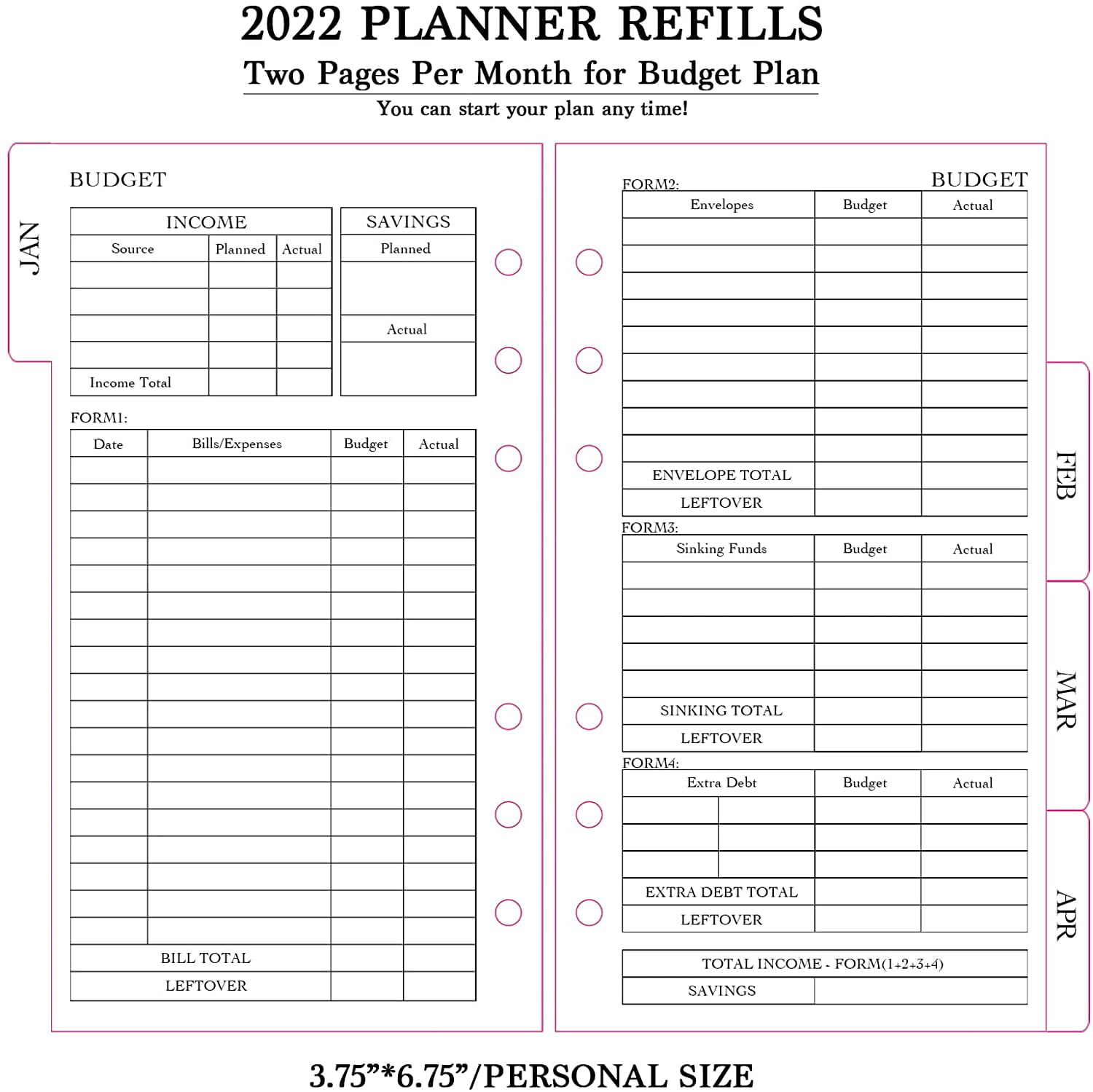 Monthly/Weekly Planner Refill 6-hole 3-3/4 x 6-3/4 : MP46P6 - REFILL  SERVICES – Refill Services