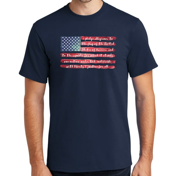 Mens USA Pledge of Allegiance Cotton Tee Shirt, Medium Navy Blue