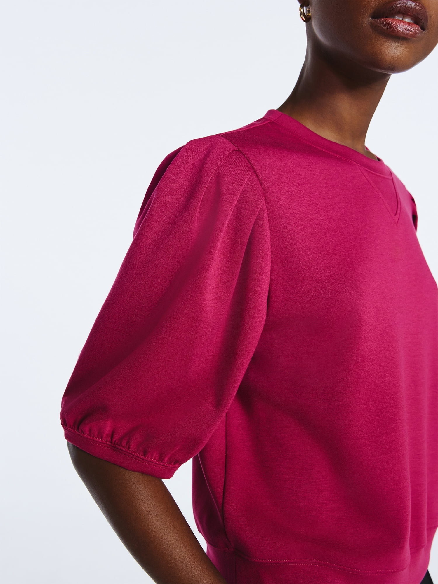 Scoop Women's and Women's Plus Scubaknit Pleated Sleeve Top, Sizes XS-4X