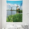 thumbnail image 1 of Amsterdam Tapestry, Daytime View of Zaanse Schans Windmills Netherlands Landscape of Greenery, Wall Hanging for Bedroom Living Room Dorm Decor, 60W X 80L Inches, Multicolor, by Ambesonne, 1 of 2