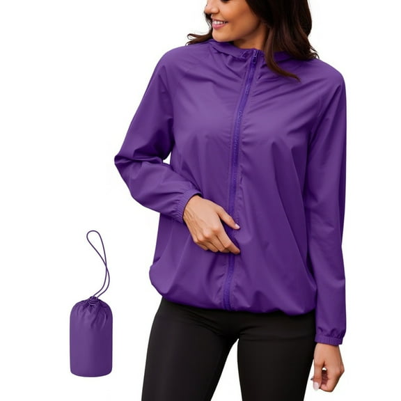 hotojiny Packable Rain Jacket Women Lightweight Full Zip Waterproof Raincoat Outdoor Hooded Windbreaker Outwear for Cycling Hiking