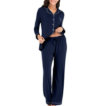 

Oaktree Women s Pajamas Set Long Sleeve Sleepwear Button Down Nightwear Two Piece Pajamas Tops + Long Sleep Pants Cotton Jersey Sets