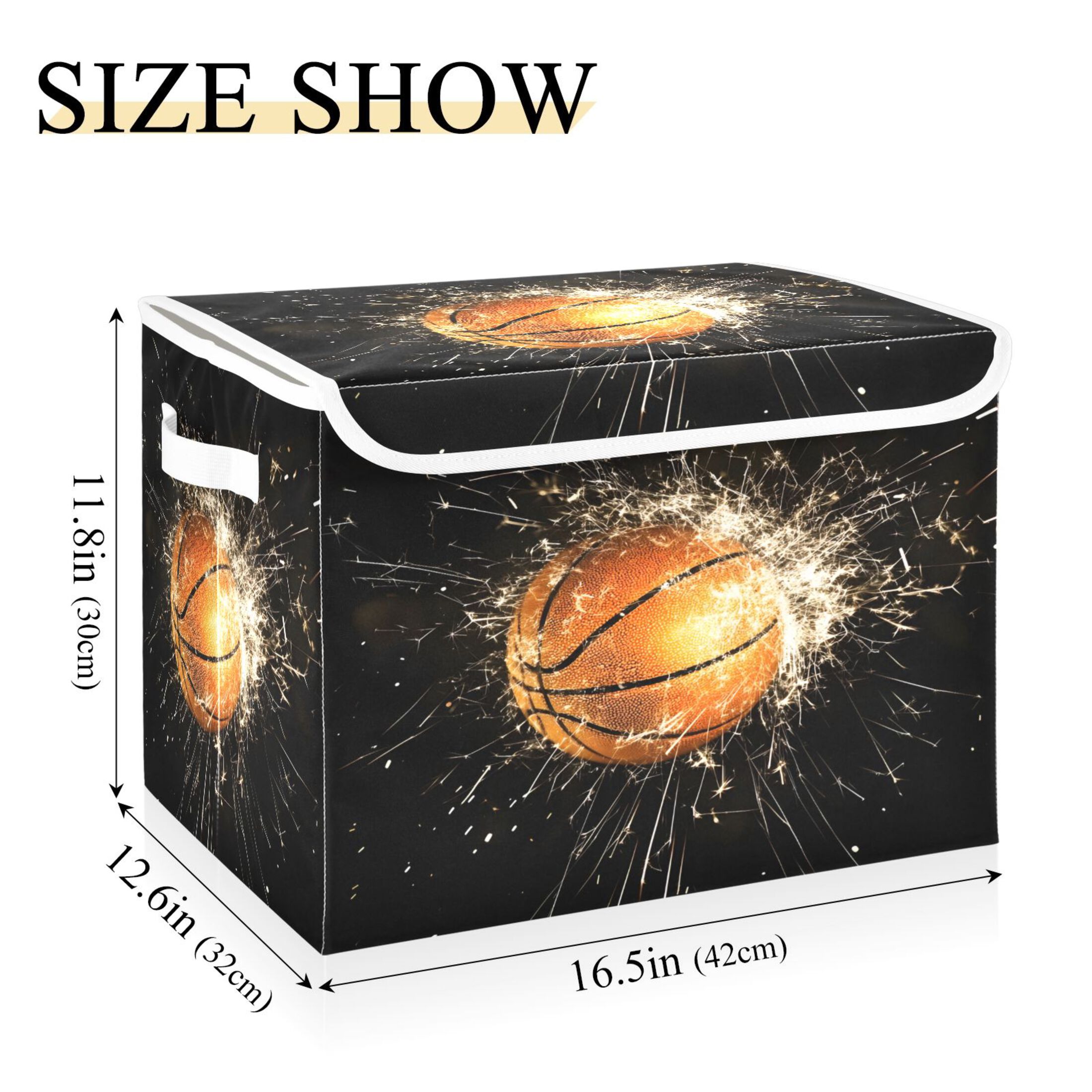 Ryvnso Basketball Large Lidded Foldable Storage Baskets Cubes Boxes Lids Bin for Home