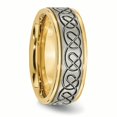 thumbnail image 4 of Titanium Brushed/ Yellow Scroll Design 8mm Grooved Edge Wedding Ring Band Size 9.00 Fancy, 4 of 10