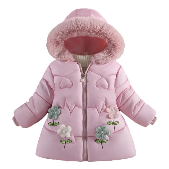 QUDDERR 1-5T Girl's Hooded Coat Jacket for Kids Toddler Winter Thickened Parka Coat Girls Warm Cotton-Padded Outwear