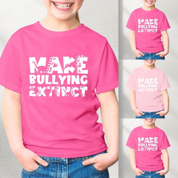 Girls Anti-Bullying T-Shirt | Positive Message Short Sleeve Graphic Tee for Kids | Cute Casual Summer Top | Soft & Comfortable Daily Wear for School, Play(Pink,7-8 Years)