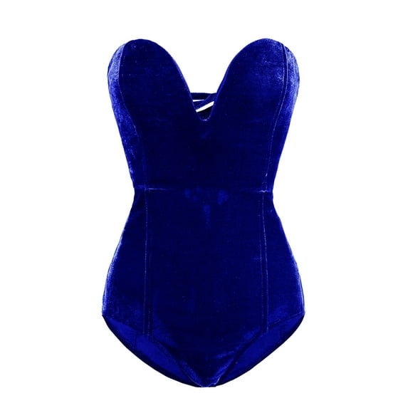 KelaJuan Women's Strapless Bodysuit, Sexy Deep V Neck Cross Back Velvet Bodycon Leotard Top
