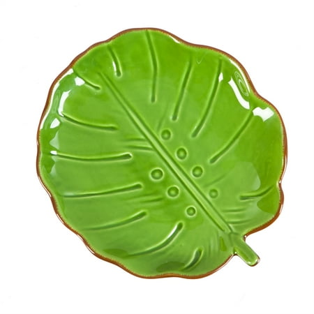 - Small Shaped Ceramic Palm Leaf Appetizer Plate, Green